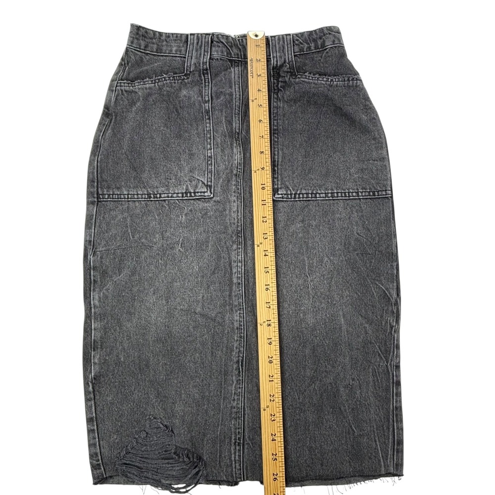 We The Free Free People Womens Size 2 Distressed Denim Midi Skirt Raw Hem NEW - Picture 12 of 14